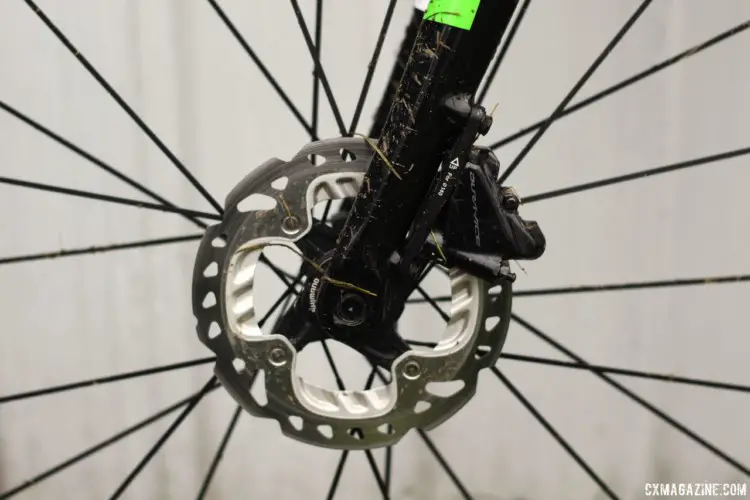 Vos used XTR RT-99 rotors in a 140mm diameter. Marianne Vos' Ridley X-Night SL Disc, 2018 Jingle Cross World Cup. © Z. Schuster / Cyclocross Magazine