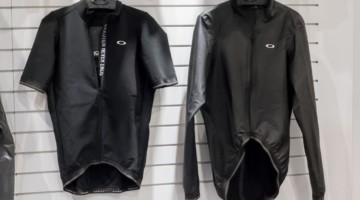 Oakley's lightweight waterproof jacket is a redesign of BioRacer's popular Rainy 2.0 jacket. Oakley's new road cycling kits. 2018 Interbike. © Cyclocross Magazine