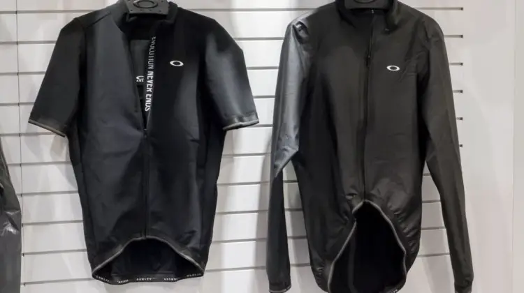 Oakley's lightweight waterproof jacket is a redesign of BioRacer's popular Rainy 2.0 jacket. Oakley's new road cycling kits. 2018 Interbike. © Cyclocross Magazine