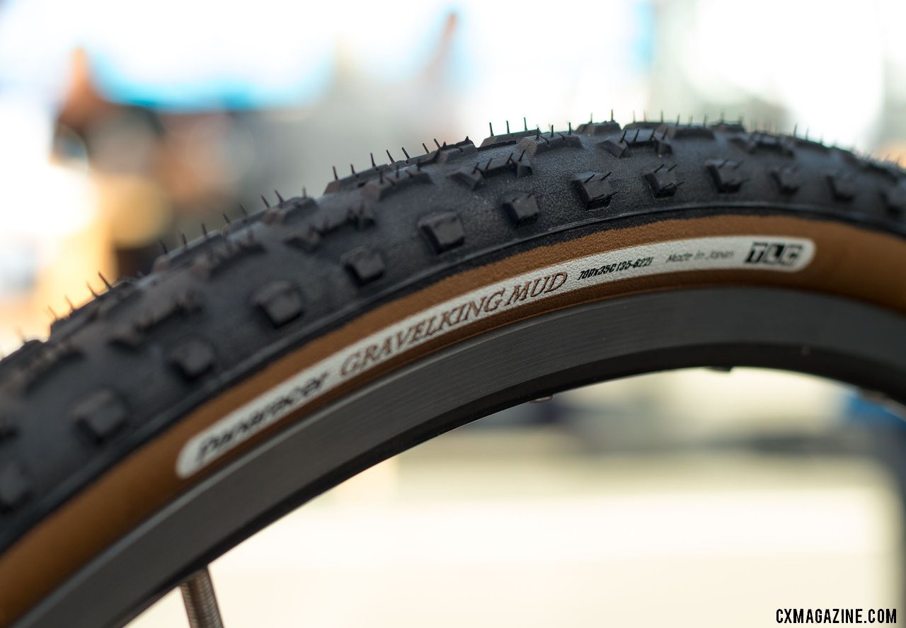 The Panaracer GravelKing Mud, the lighter version of the Regacross, is changing names to the GravelKing All Condtiions. New Panaracer cyclocross and gravel tires from 2018 Interbike. © Cyclocross Magazine