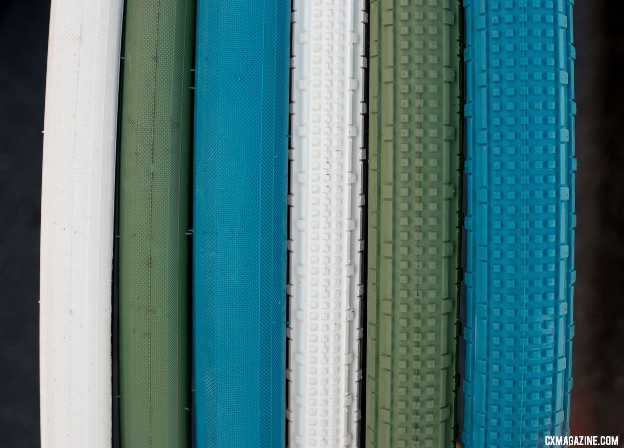 New Panaracer gravel tires come in three new tread colors and two sidewall colors, in limited quantities, shipping soon. 2018 Interbike. © Cyclocross Magazine