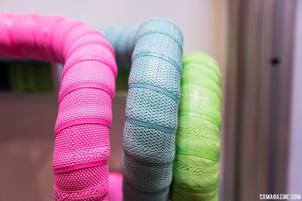 Lizard Skinz offers three different thicknesses, grip patterns and colors of Lizard Skinz tape. l-r 1.8, 2.5, 3.2mm. 2018 Interbike Contact Point Product Round-Up. © C. Lee / Cyclocross Magazine