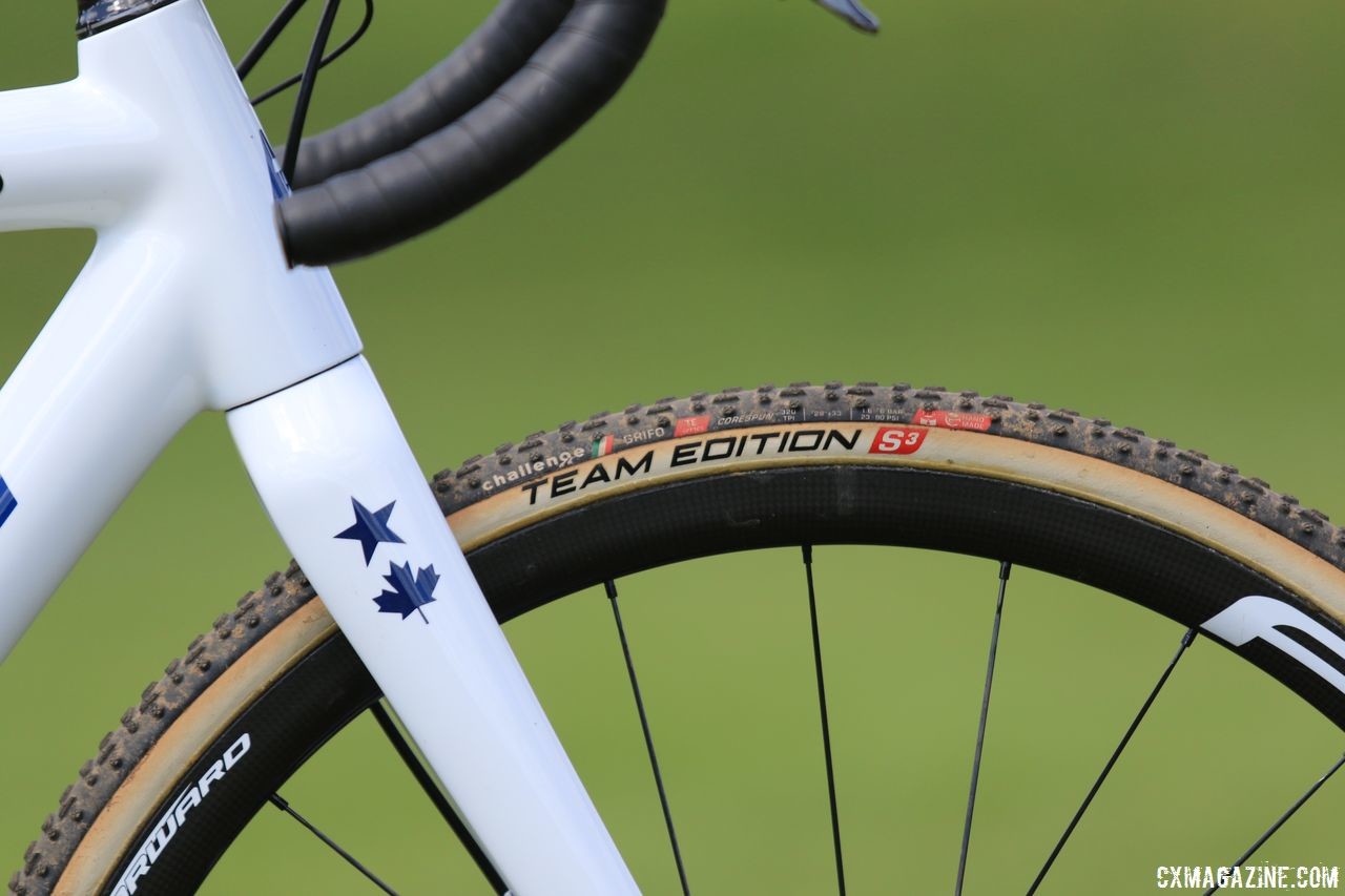 Challenge Team Edition S tires feature a higher thread count casing than the brand's other, more economical tubulars. Helen Wyman's Kindhuman Küdü, 2018 Trek CX Cup, Waterloo. © D. Mable / Cyclocross Magazine