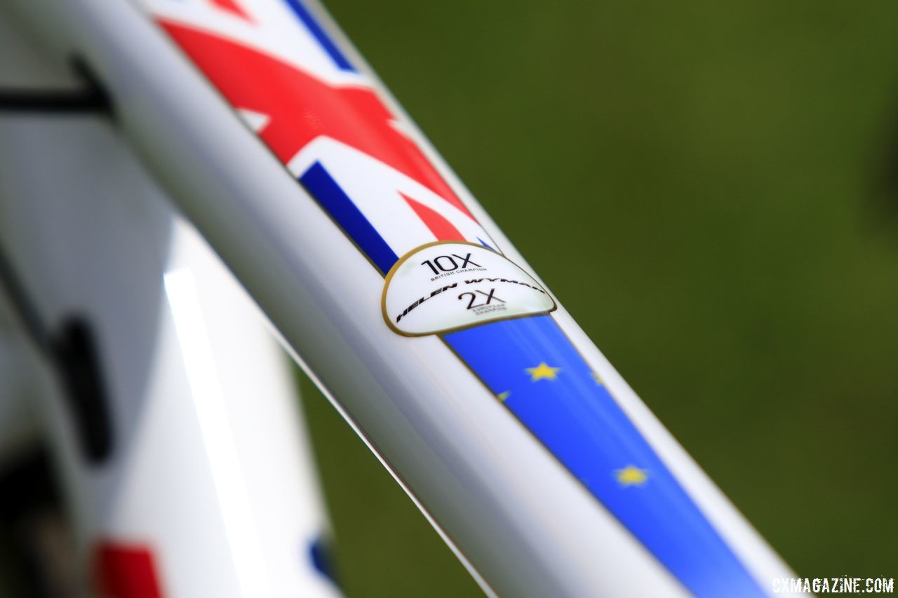 Wyman's top tube pays homage to her 10 British national championships and 2 European championships. Helen Wyman's Kindhuman Küdü, 2018 Trek CX Cup, Waterloo. © D. Mable / Cyclocross Magazine