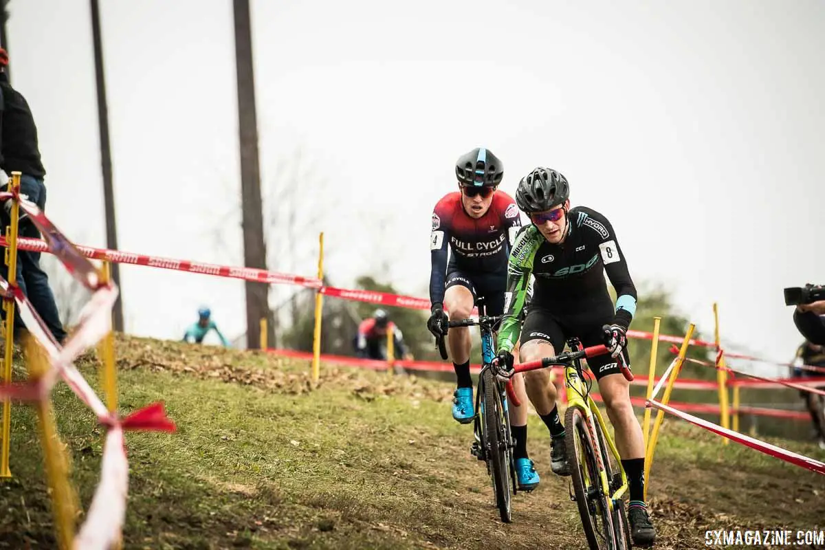 Drew Dillman and Eric Brunner battle at the front. 2018 Major Taylor Cross Cup Day 2. © Mike Almert, Action Images Indy