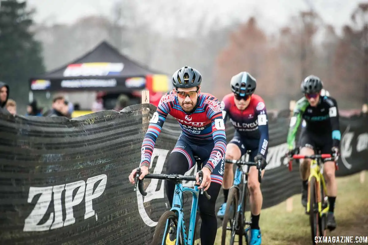 Jamey Driscoll leads Drew Dillman and Eric Brunner. 2018 Major Taylor Cross Cup Day 2. © Mike Almert, Action Images Indy