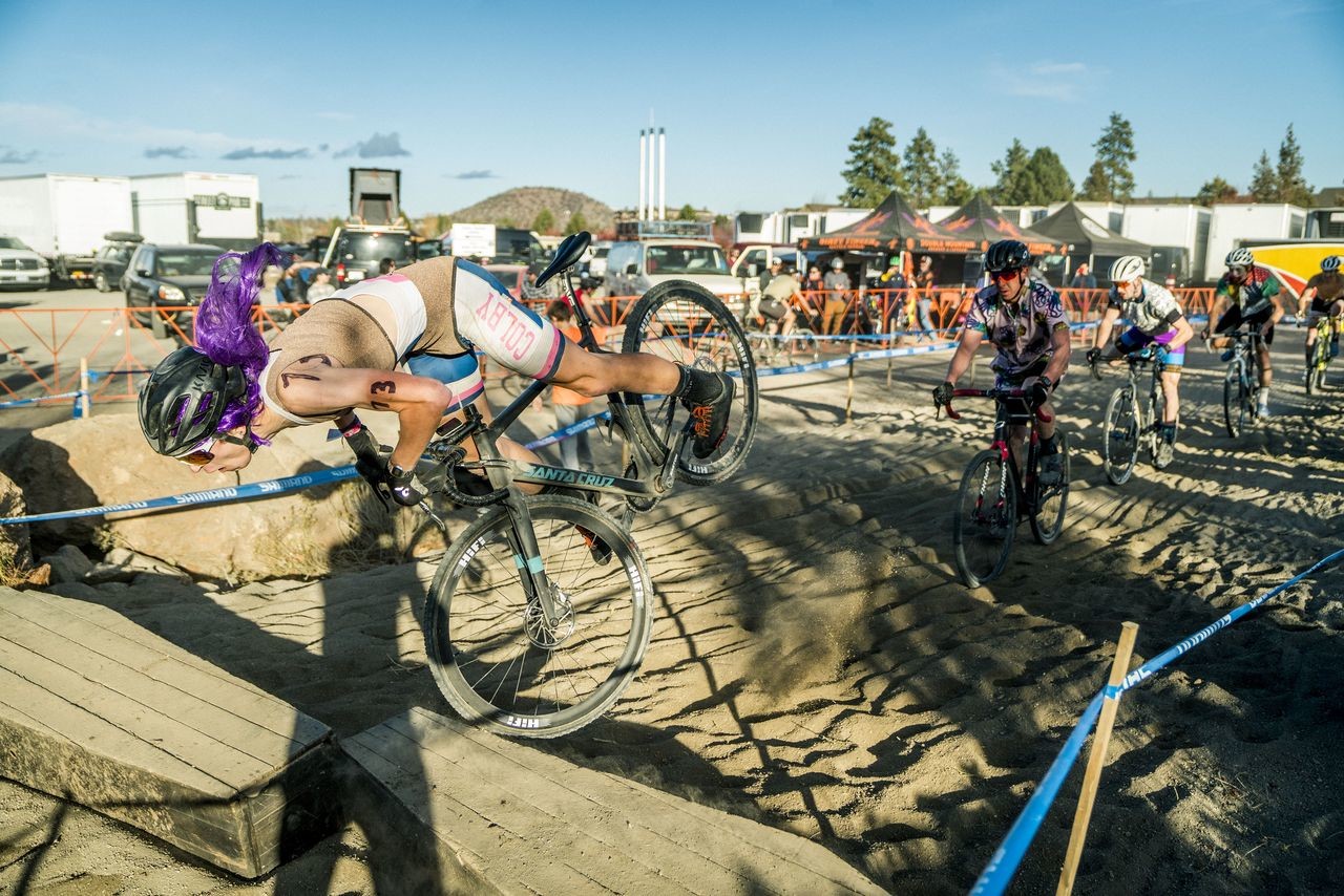 A few braves souls tried their luck (don't worry Joey was ok). 2018 Cyclocross Crusade Halloween Race at Deschutes Brewery, Bend, OR. © Ben Guernsey