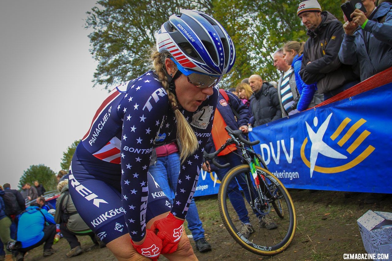 Compton has had to fight off a stomach virus and allergies all season. 2018 Koppenbergcross Elite Women. © Bart Hazen / Cyclocross Magazine