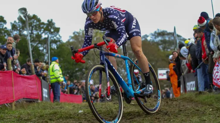 Katie Compton had a strong start but swapped bikes and fell back to 12th. 2018 Koppenbergcross Elite Women. © Bart Hazen / Cyclocross Magazine