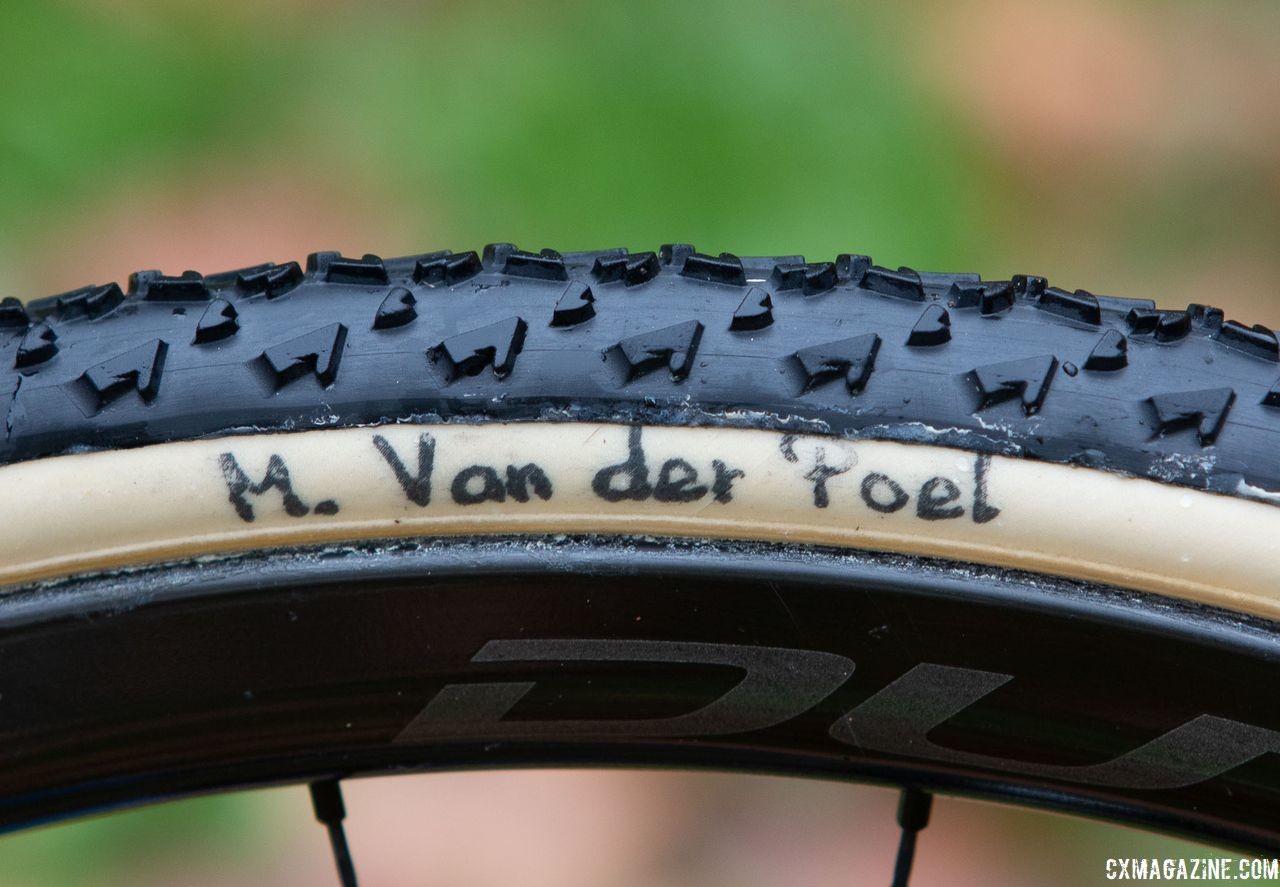 Van der Poel's Dugast tubulars got a little personalization. Mathieu van der Poel's Canyon Inflite CF SLX. © A. Yee / Cyclocross Magazine
