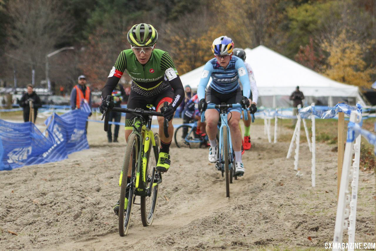 Keough was aggressive in the group of three. 2018 Pan-American Cyclocross Championships, Midland, Ontario. © Z. Schuster / Cyclocross Magazine