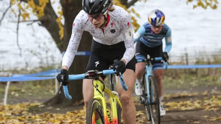 Rochette leads Noble in Lap 4. 2018 Pan-American Cyclocross Championships, Midland, Ontario. © Z. Schuster / Cyclocross Magazine