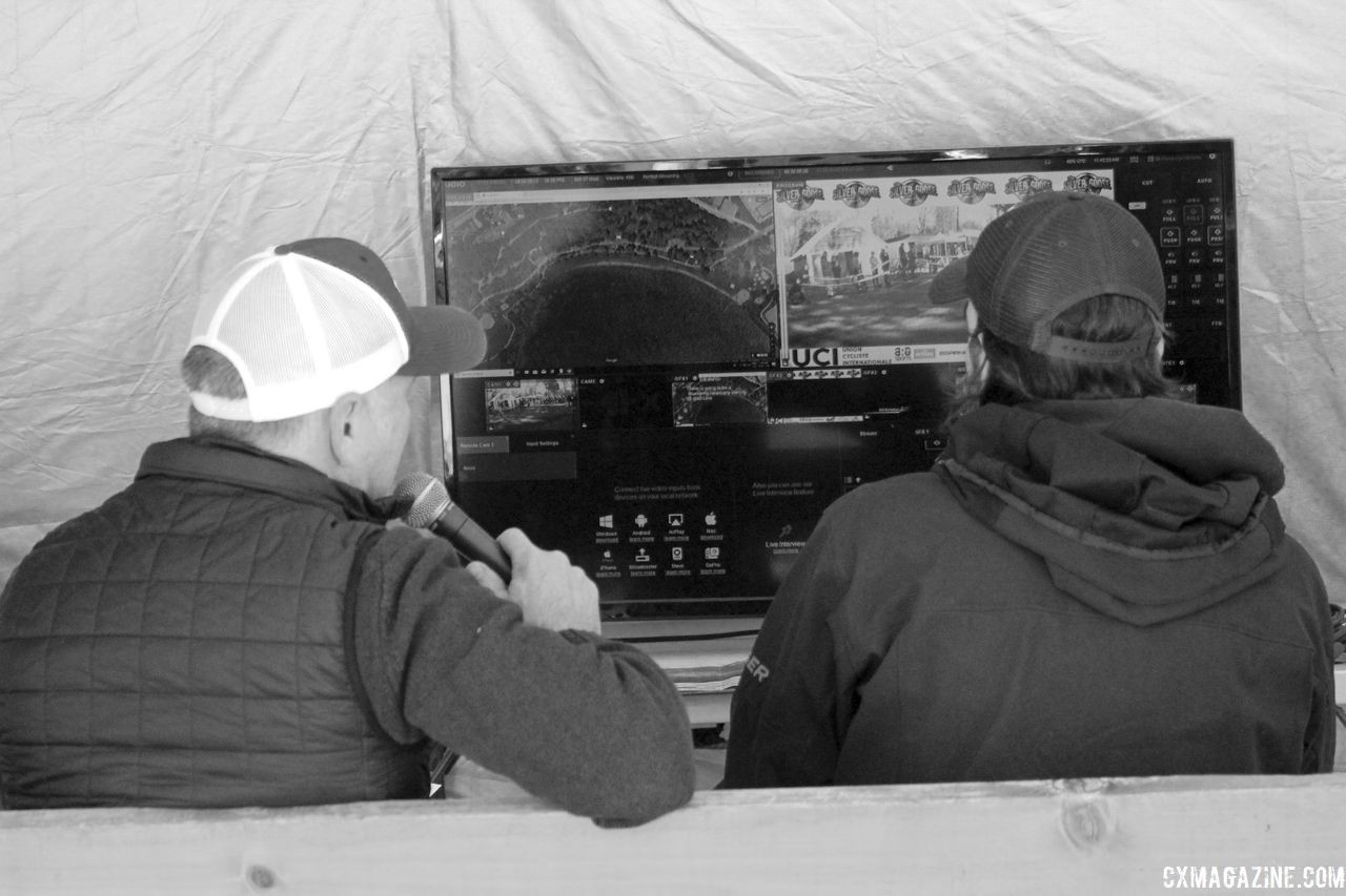 Scott Hermann and Bill Schiecken handled commentating on the live stream on Sunday. 2018 Pan-American Cyclocross Championships, Midland, Ontario. © Z. Schuster / Cyclocross Magazine