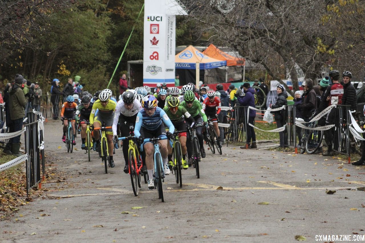 As she often does, Ellen Noble took the holeshot. 2018 Silver Goose Cyclocross UCI C2 © Z. Schuster / Cyclocross Magazine