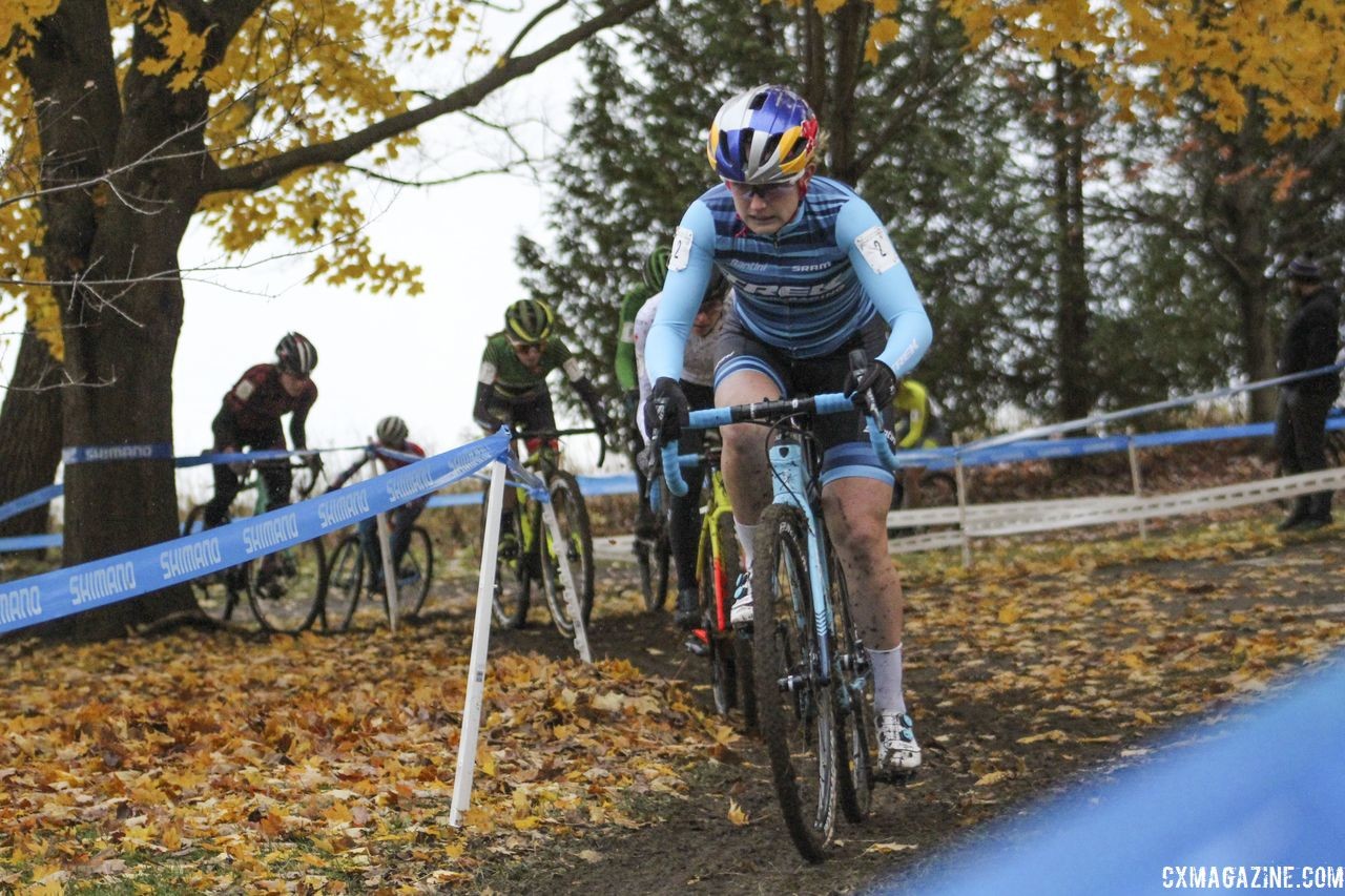 Shortly after this, Rochette dropped her chain and dropped way back. 2018 Silver Goose Cyclocross UCI C2 © Z. Schuster / Cyclocross Magazine