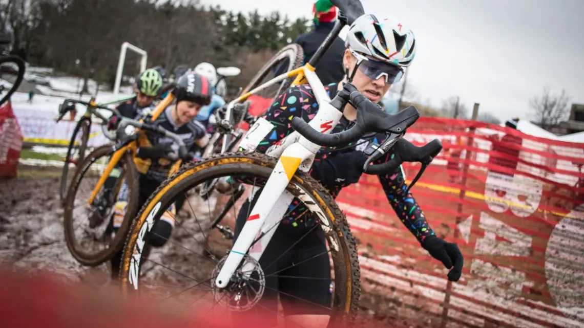 Ruby West shoulders her bike. 2018 Rockland County Supercross Cup Day 2. © Angelica Dixon