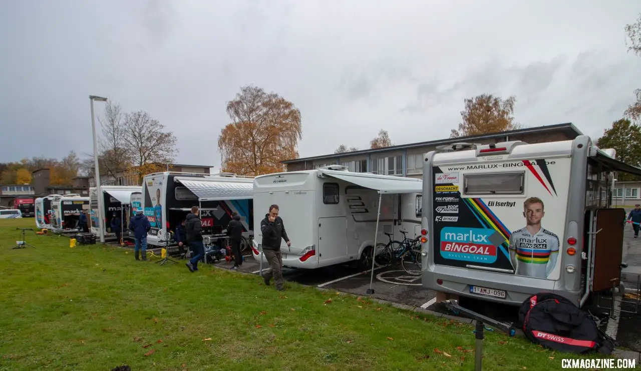 Many European pros have their own campers and familial support. 2018 Superprestige Gavere Men. © A. Yee / Cyclocross Magazine