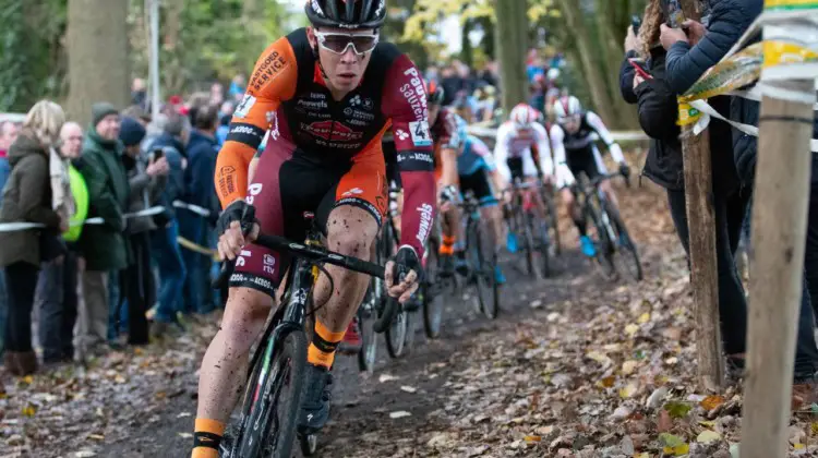 Laurens Sweeck took up the chase of Van der Poel but did not finish the race. 2018 Superprestige Gavere Men. © A. Yee / Cyclocross Magazine