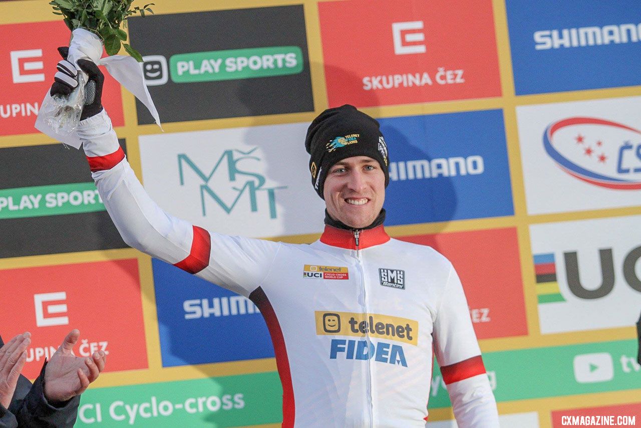 Toon Aerts keeps his leader's jersey after four rounds. 2018 Tabor UCI Cyclocross World Cup, Elite Men. © Bart Hazen / Cyclocross Magazine