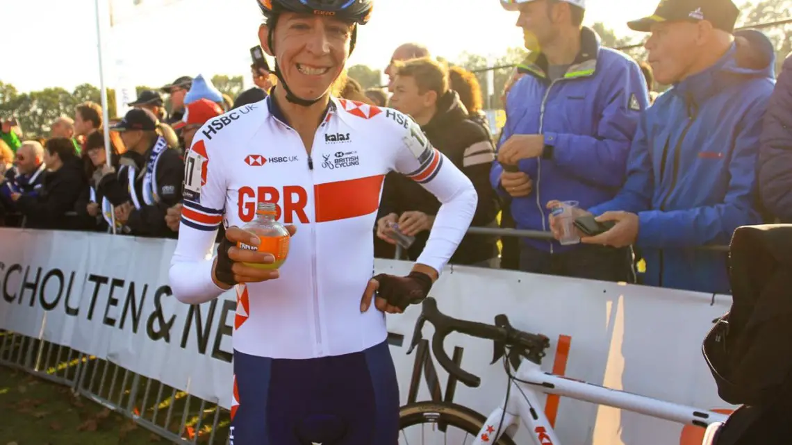 Helen Wyman smiles after her top 10 finish. 2018 European Cyclocross Championships, Rosmalen, Netherlands. © B. Hazen / Cyclocross Magazine