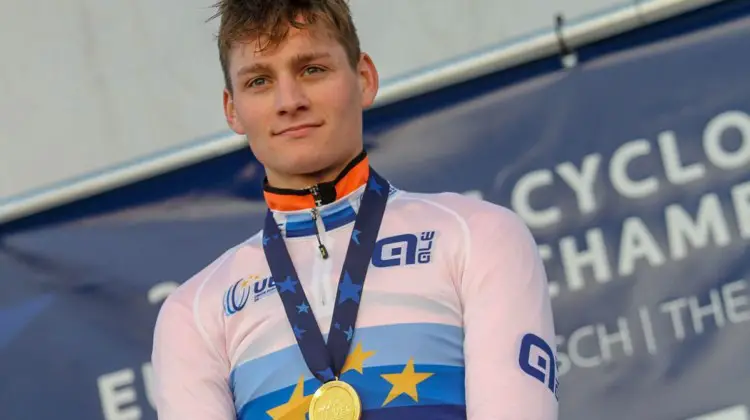 Mathieu van der Poel retains the Euro jersey for another year. 2018 European Cyclocross Championships, Rosmalen, Netherlands. © B. Hazen / Cyclocross Magazine