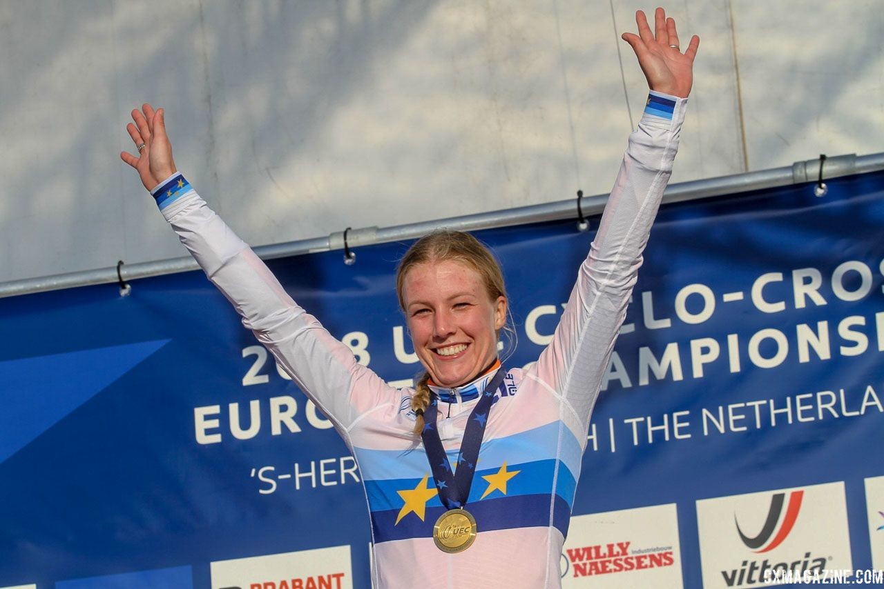 Annemarie Worst has a new jersey for the next year. 2018 European Cyclocross Championships, Rosmalen, Netherlands. © B. Hazen / Cyclocross Magazine