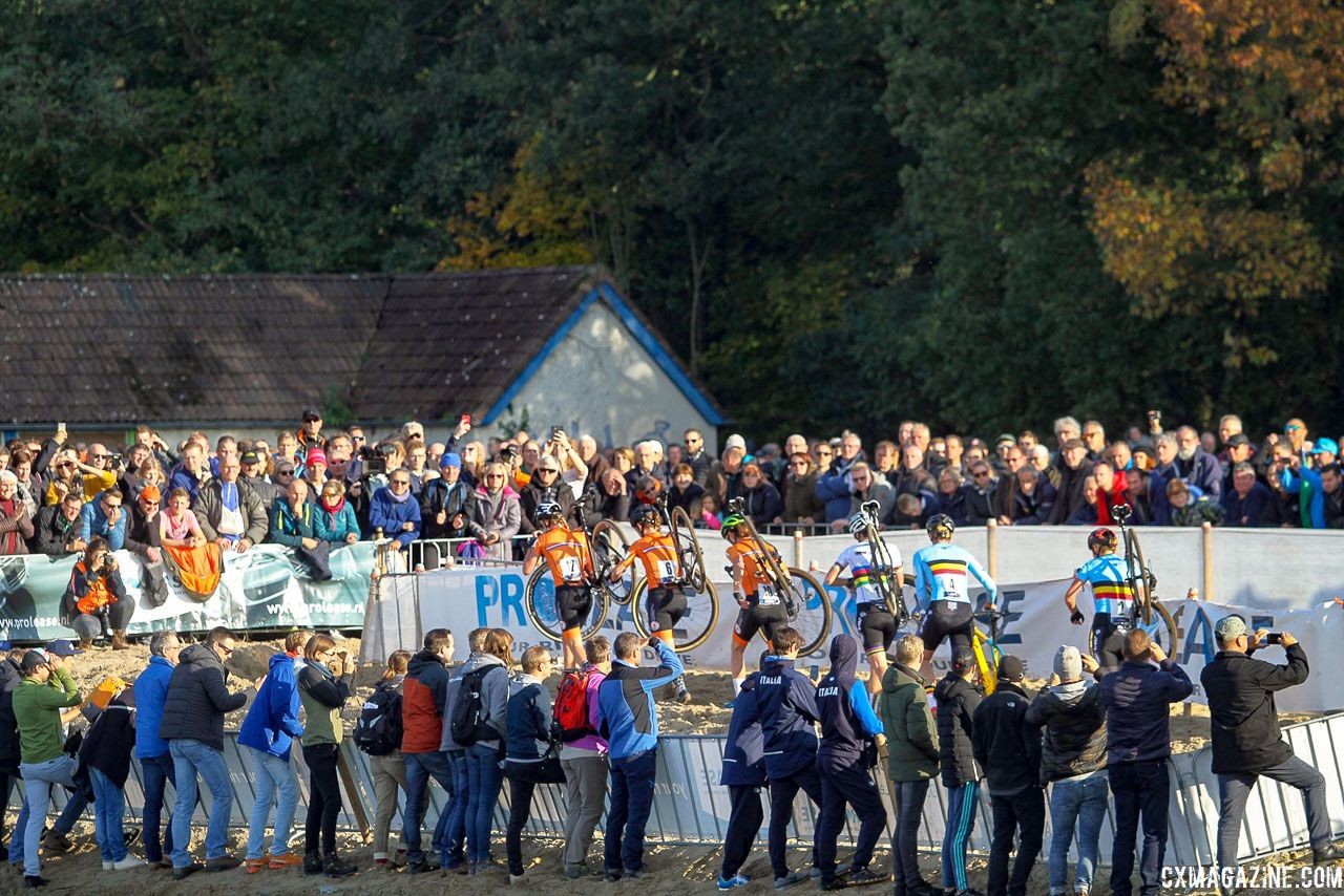 The Belgians found themselves behind the Dutch early in the race and in the final results. 2018 European Cyclocross Championships, Rosmalen, Netherlands. © B. Hazen / Cyclocross Magazine