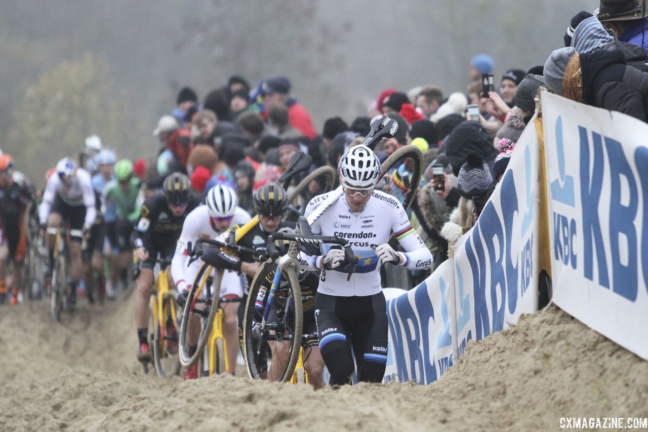 Mathieu van der Poel led the way early on. 2018 World Cup Koksijde. © B. Hazen / Cyclocross Magazine