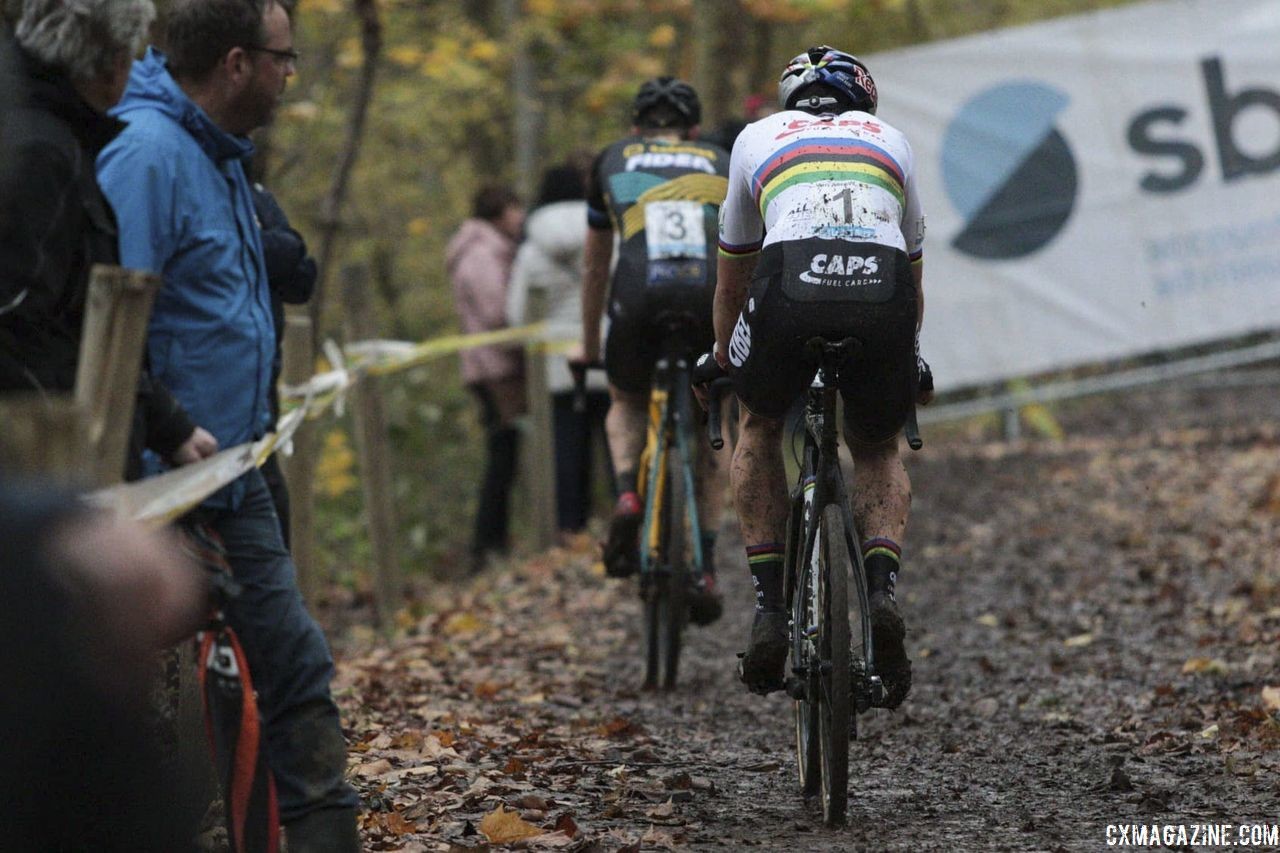 Aerts and Van Aert were left fighting for second. 2018 Superprestige Gavere. © A. Yee / Cyclocross Magazine