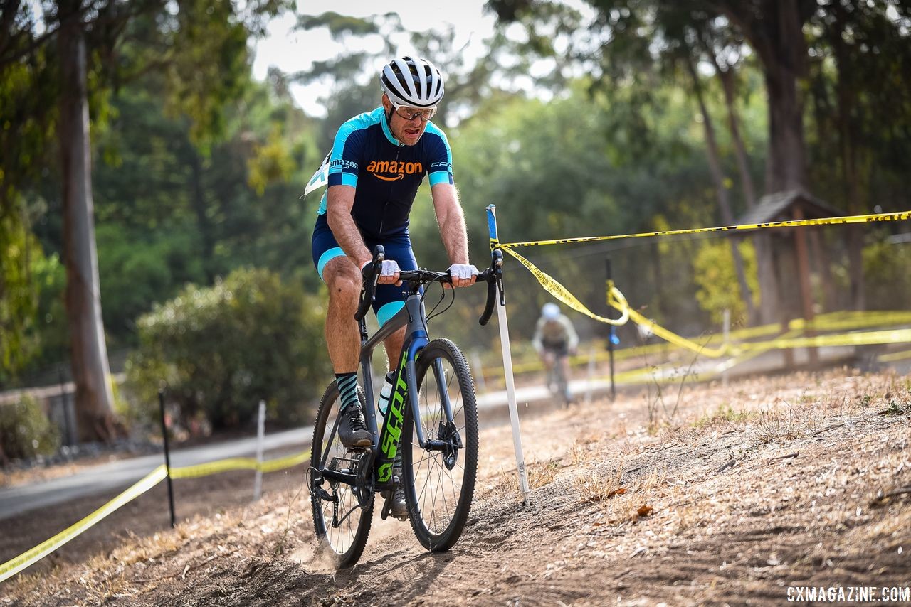 This rider sought to deliver a good finish at Coyote Point. 2018 Coyote Point Cyclocross Race 1, San Mateo, California. © J. Vander Stucken / Cyclocross Magazine