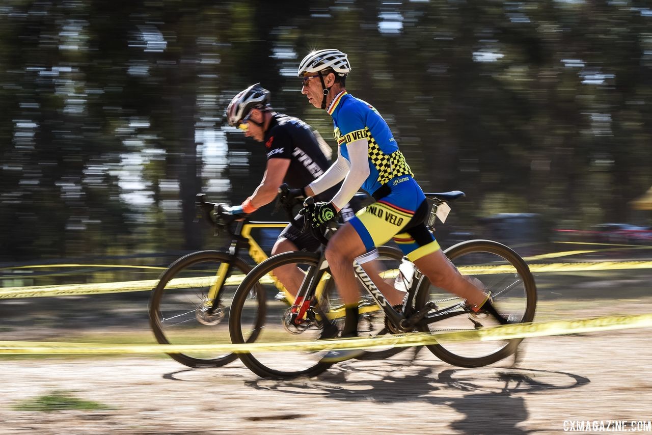 Synchronized cyclocross. 2018 Coyote Point Cyclocross Race 1, San Mateo, California. © J. Vander Stucken / Cyclocross Magazine