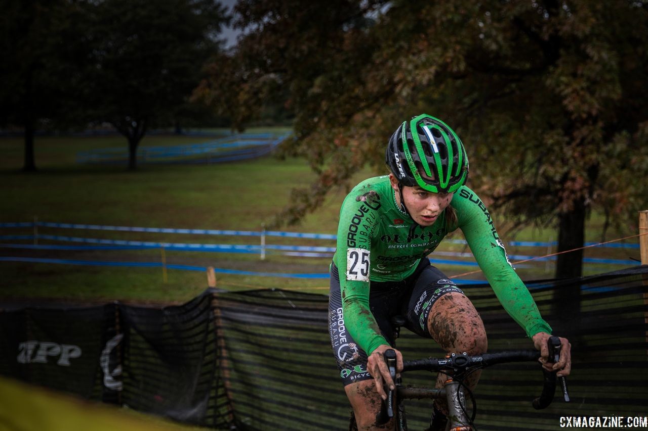 Turner Ramsay focuses on the next muddy section ahead. 2018 Cincinnati Cyclocross Day 1. © Greg Davis