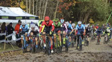 Cody Kaiser leads the way through the holeshot. 2018 Pan-American Cyclocross Championships, Midland, Ontario. © Z. Schuster / Cyclocross Magazine