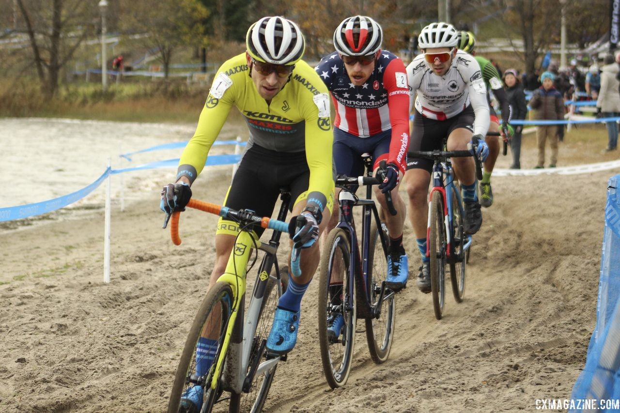 The lead group dropped to four midway through the race. 2018 Pan-American Cyclocross Championships, Midland, Ontario. © Z. Schuster / Cyclocross Magazine