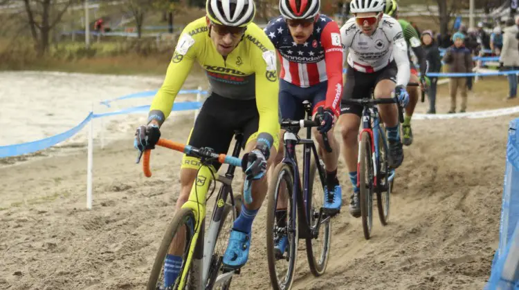 The lead group dropped to four midway through the race. 2018 Pan-American Cyclocross Championships, Midland, Ontario. © Z. Schuster / Cyclocross Magazine