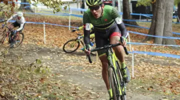 Curtis White made his move after Hyde crashed at the stairs. 2018 Pan-American Cyclocross Championships, Midland, Ontario. © Z. Schuster / Cyclocross Magazine