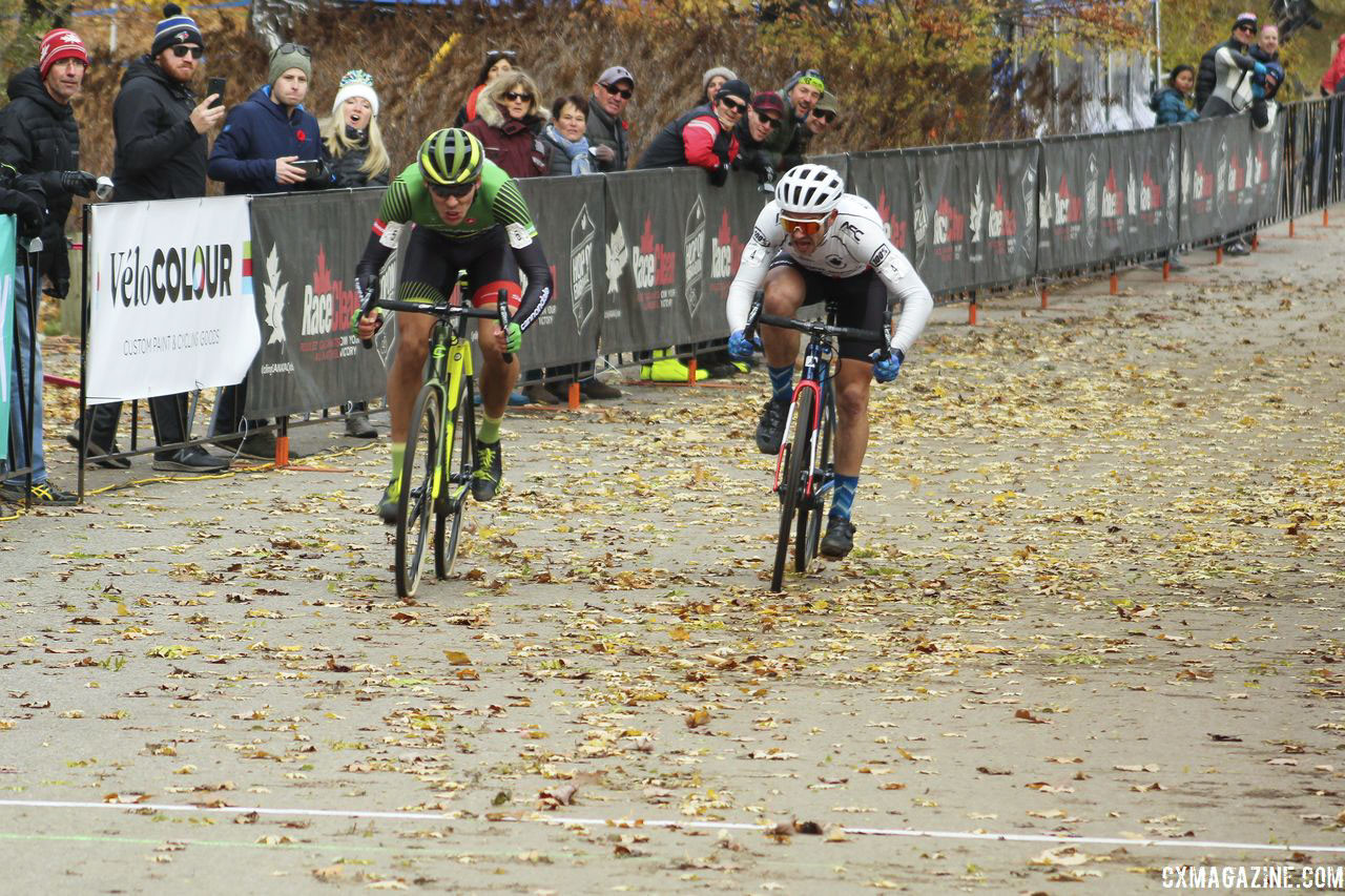 White edged Van den Ham in the sprint. 2018 Pan-American Cyclocross Championships, Midland, Ontario. © Z. Schuster / Cyclocross Magazine