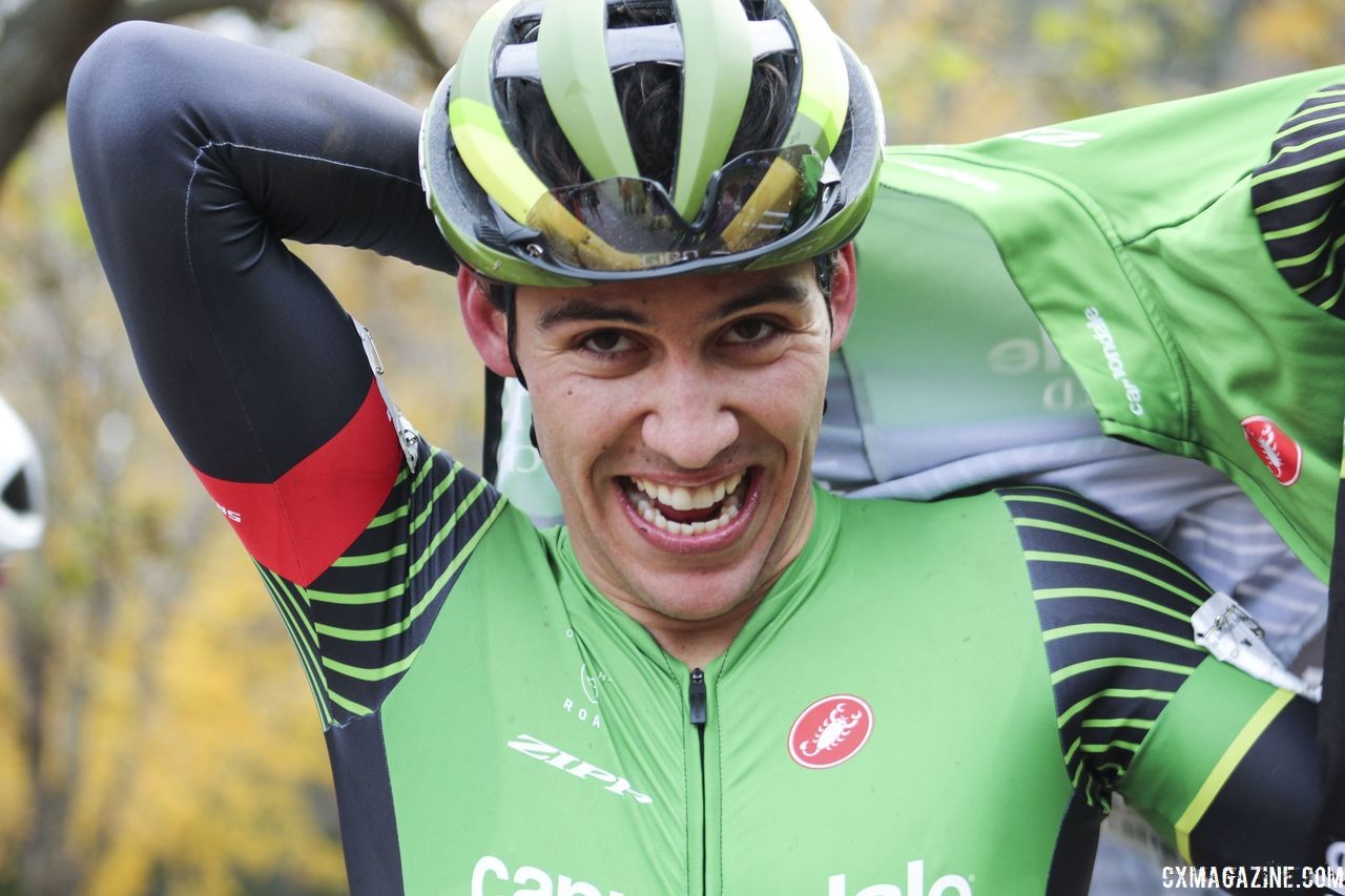 Curtis White was all smiles after winning Pan-Ams. 2018 Pan-American Cyclocross Championships, Midland, Ontario. © Z. Schuster / Cyclocross Magazine