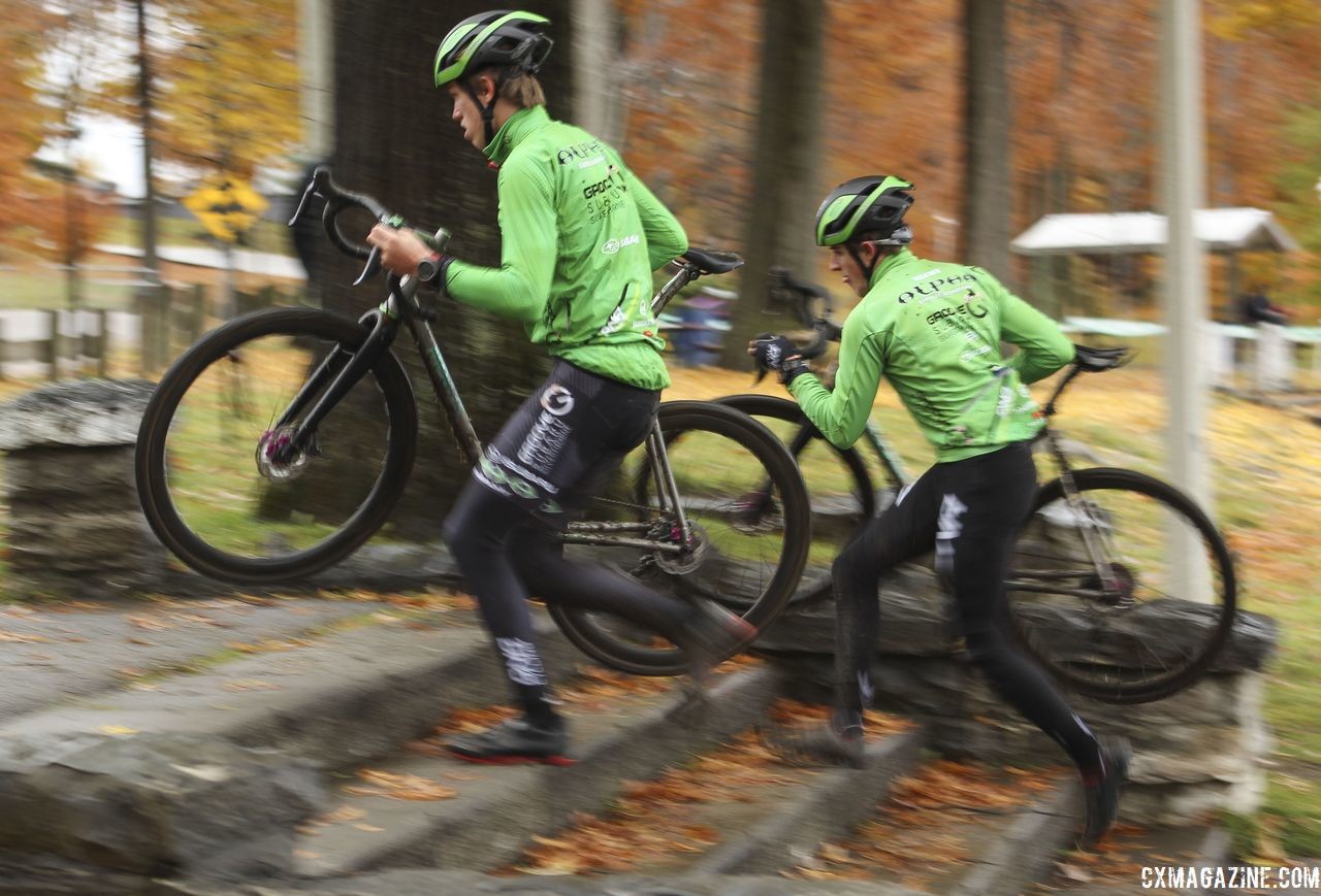 There is a small set of stairs after the flyover. 2018 Silver Goose CX Course Inspection, Friday. © Z. Schuster / Cyclocross Magazine