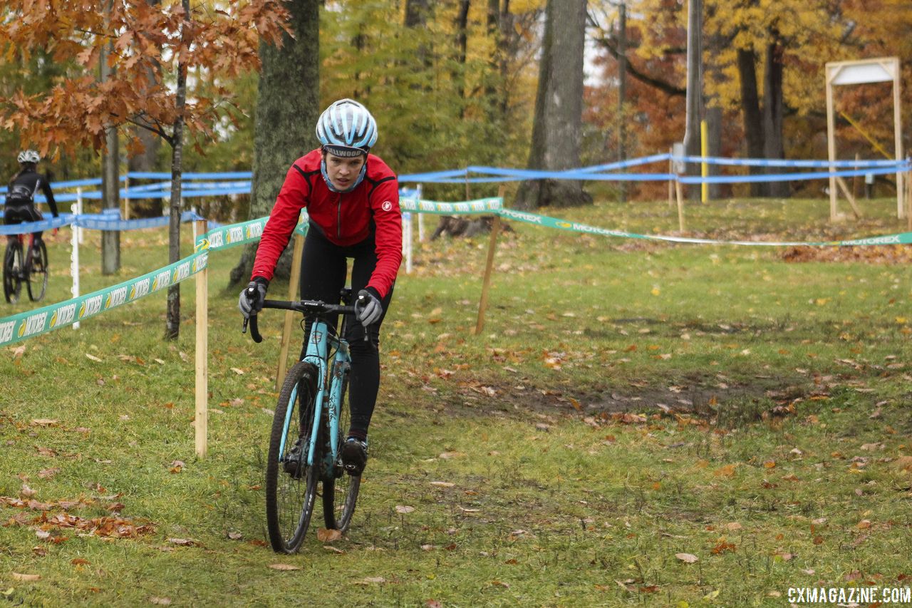 With the north part of the course elevated, there are several descents of varying length and steepness. 2018 Silver Goose CX Course Inspection, Friday. © Z. Schuster / Cyclocross Magazine