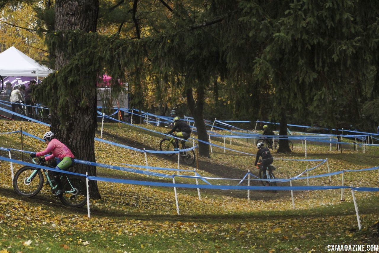 This is one of the more technical parts of the course, as riders wind up and down a small embankment. 2018 Silver Goose CX Course Inspection, Friday. © Z. Schuster / Cyclocross Magazine