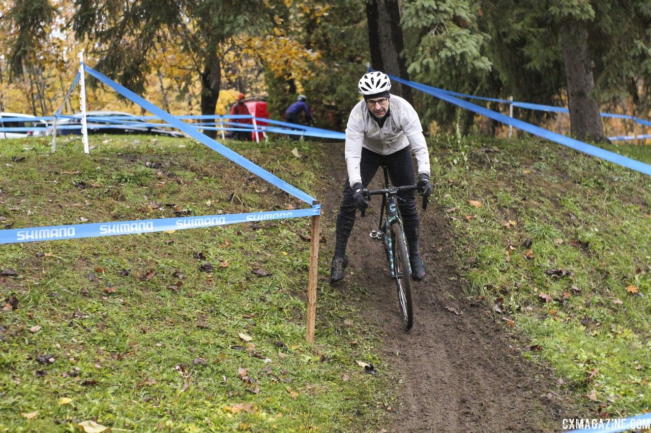 2018 Silver One of the smaller descents is a steep drop into an off-camber. 2018 Silver Goose CX Course Inspection, Friday. © Z. Schuster / Cyclocross MagazineCX Course Inspection, Friday. © Z. Schuster / Cyclocross Magazine