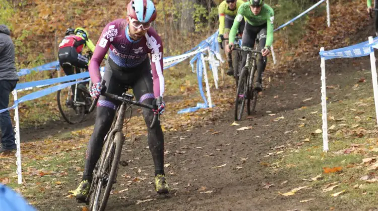 Tobin OrtenbTobin Ortenblad led a large group early in the race. 2018 Silver Goose Cyclocross UCI C2 © Z. Schuster / Cyclocross Magazine