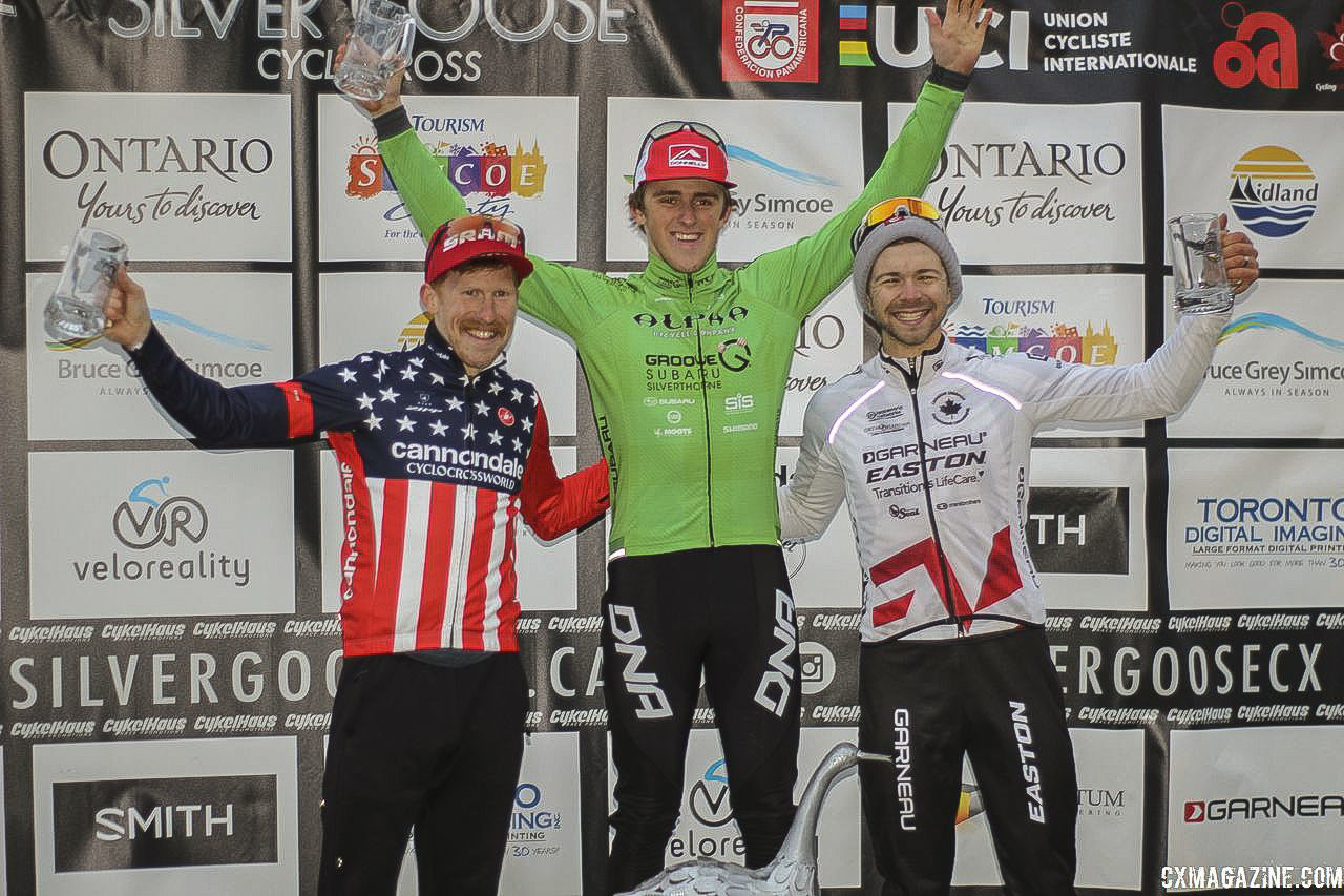 Men's podium: Gage Hecht, Stephen Hyde and Michael van den Ham. 2018 Silver Goose Cyclocross UCI C2 © Z. Schuster / Cyclocross Magazine