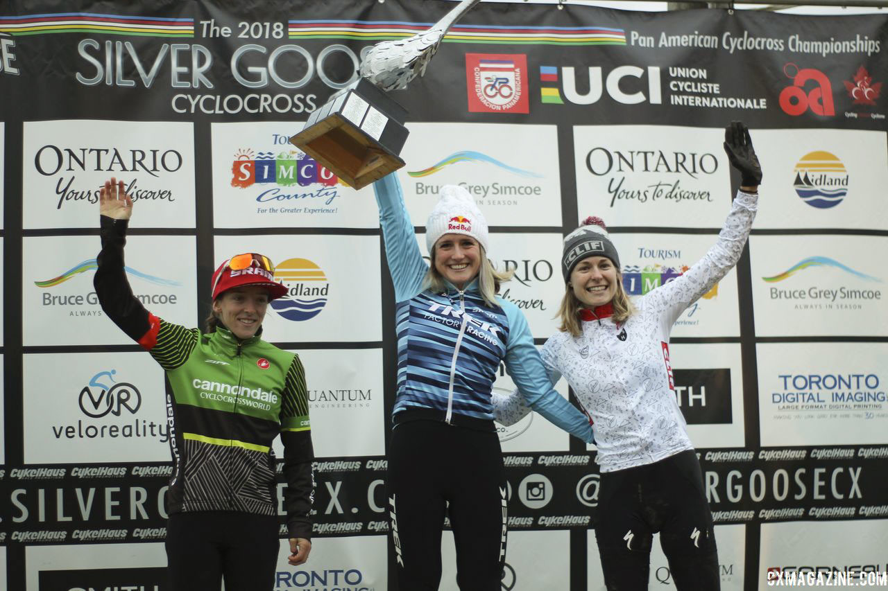 Women's podium: Ellen Noble, Kaitie Keough and Maghalie Rochette. 2018 Silver Goose Cyclocross UCI C2 © Z. Schuster / Cyclocross Magazine