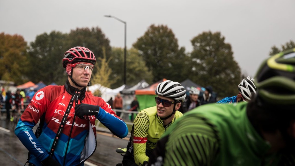 Jeremy Powers gets ready for the start of his race. 2018 Cincinnati Cyclocross Day 1. © Greg Davis