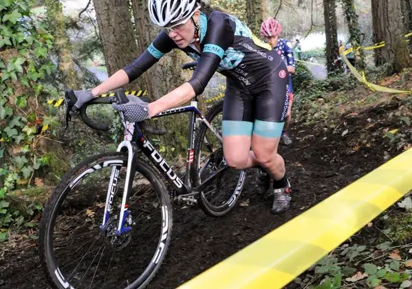 Stephanie Taplin took third. 2018 MFG Cyclocross No. 5. © Gary Crofoot