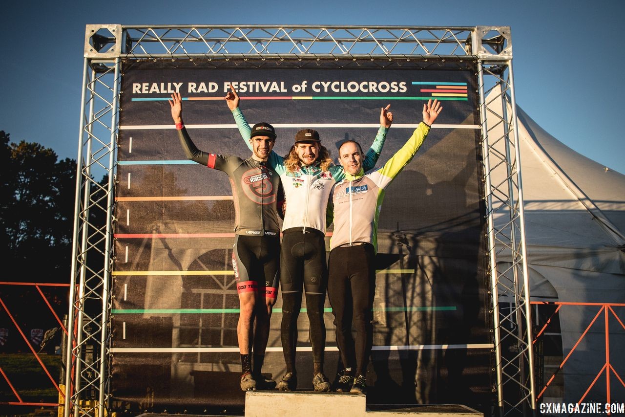 Men's podium: Scott Smith, Kevin Bradford-Parish and Nicholas Lando. 2018 Really Rad Festival of Cyclocross Day 2. © Angelica Dixon