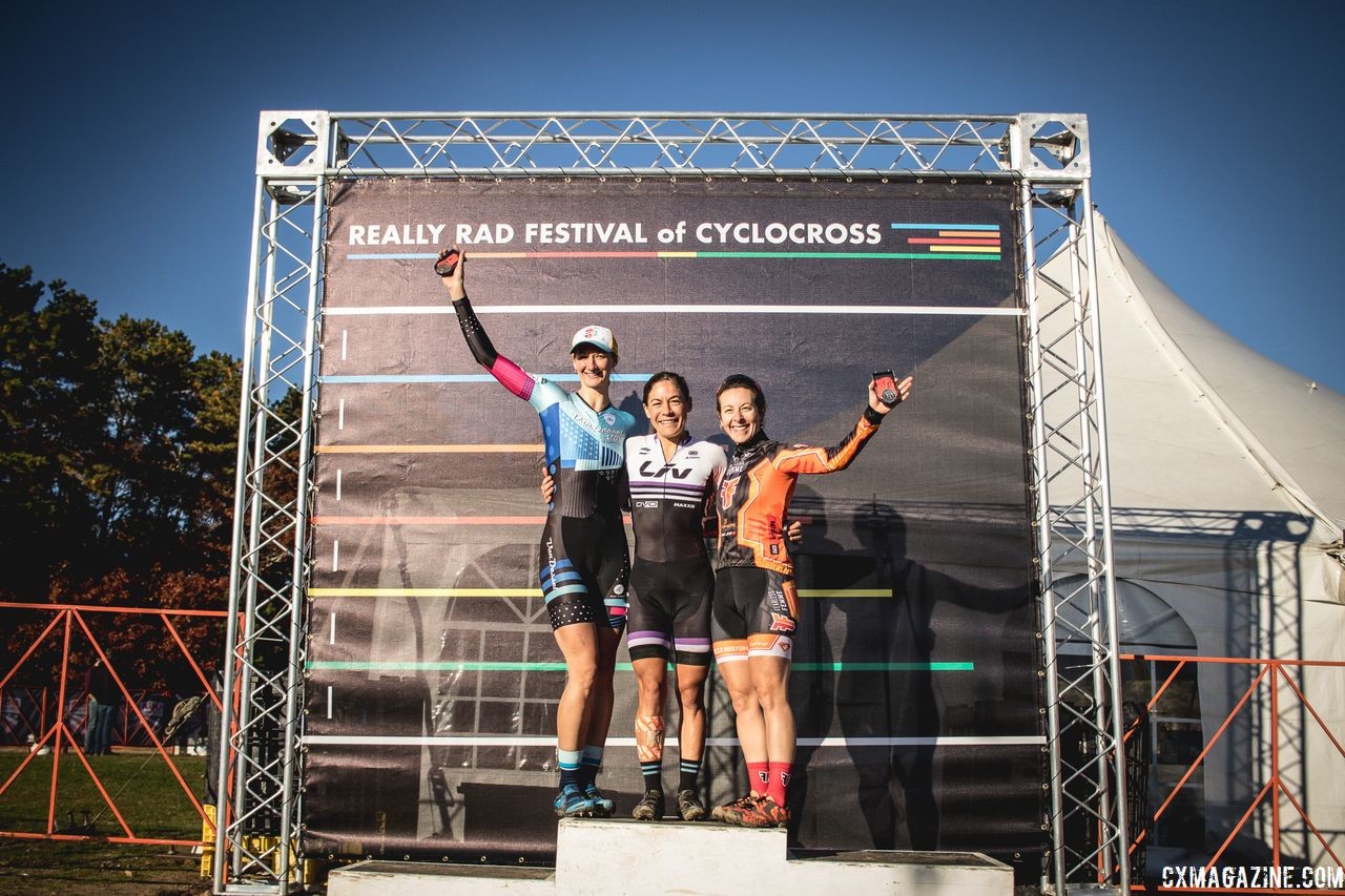 Women's podium: Crystal Anthony, Arley Kemmerer and Cassie Maximenko. 2018 Really Rad Festival of Cyclocross Day 2. © Angelica Dixon