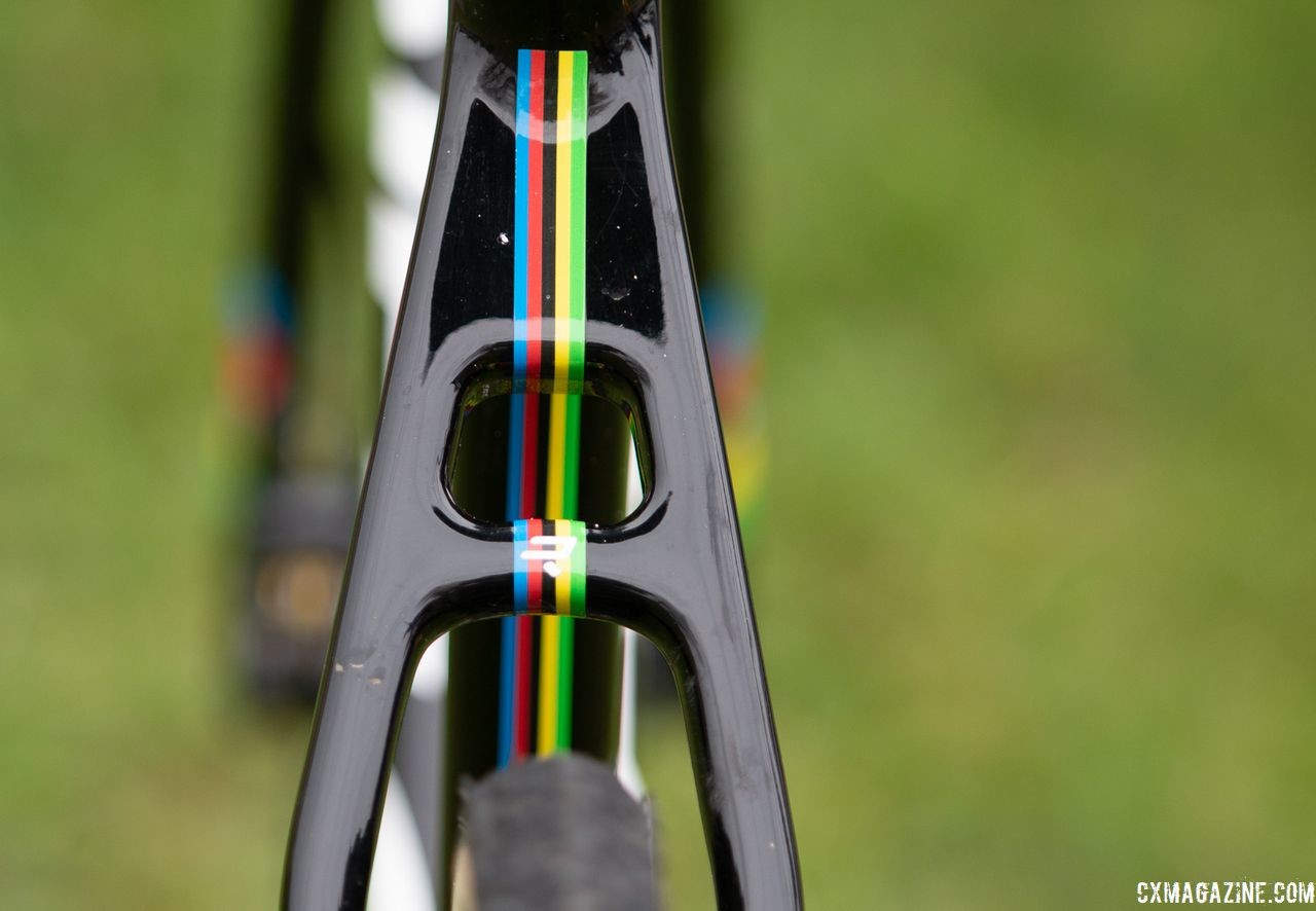 The U23 World Champion's bike heavily features rainbow stripes. Eli Iserbyt's Ridley X-Night SL cyclocross bike. © A. Yee / Cyclocross Magazine